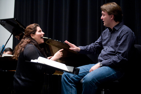 Soprano Angela Marambio and I during rehearsals for Verdi's Don Carlos.