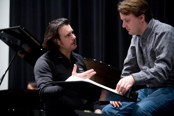 Baritone Carlos Alvarez and I during rehearsals for Don Carlos.