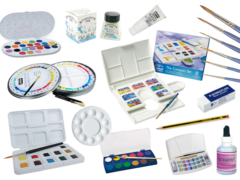 Diversos tipos de pinturas y pinceles