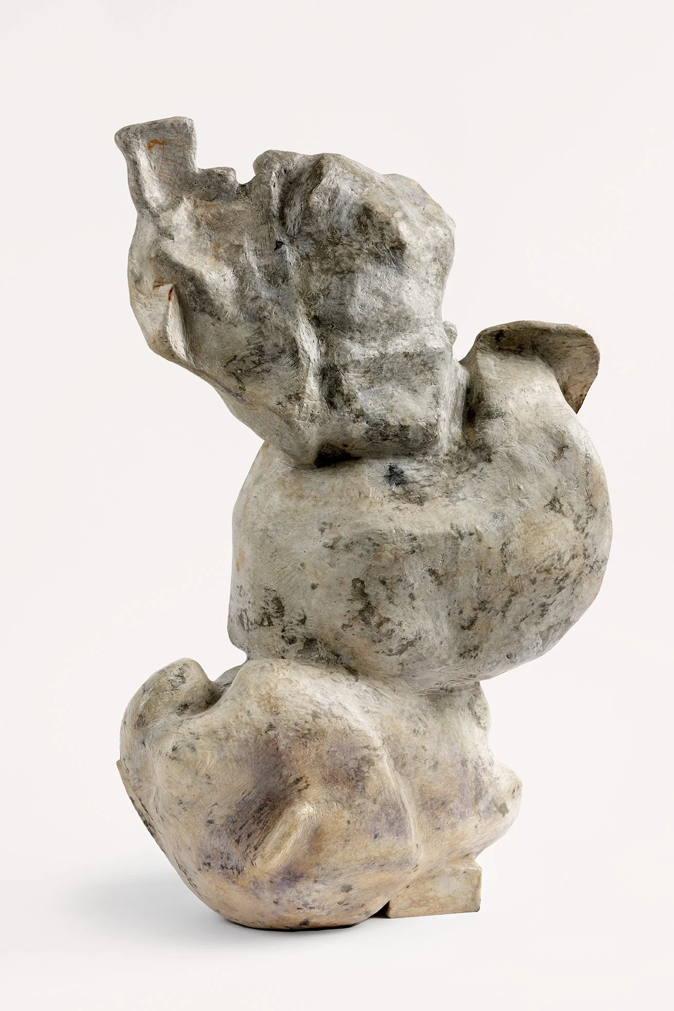 Untitled 2025 (to Gormley). Newspaper, reused paper, inorganic household refuse, chalk remnants, votive candle residue. 64 x 42 x 28 cm. Photo:  Aad Hoogendoorn.