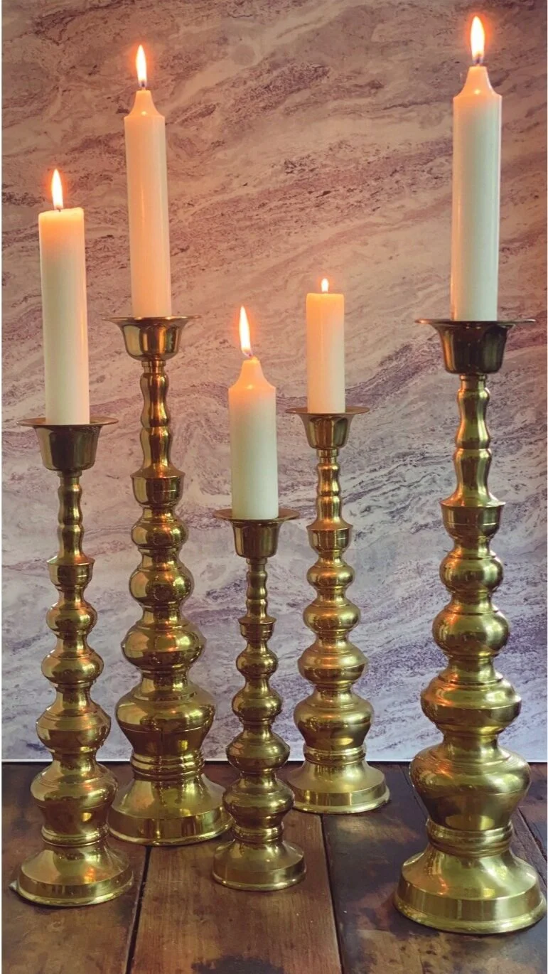 mid-century brass taper holder for rent for weddings and events