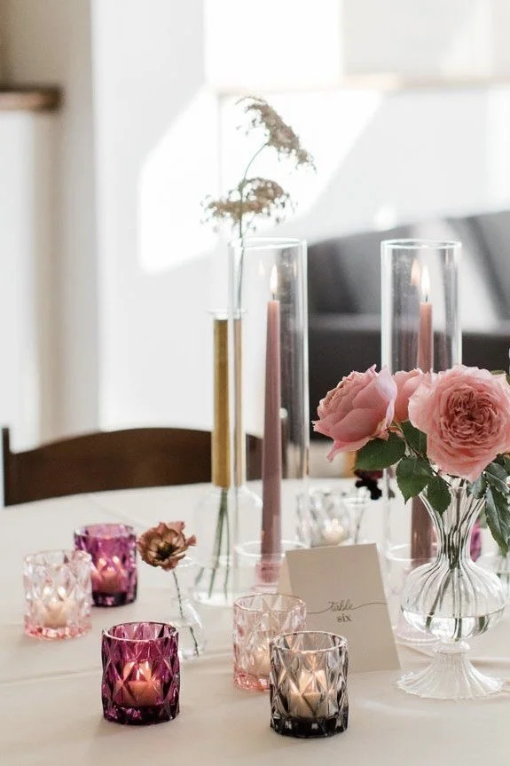 colored glass votives for rent for weddings and events