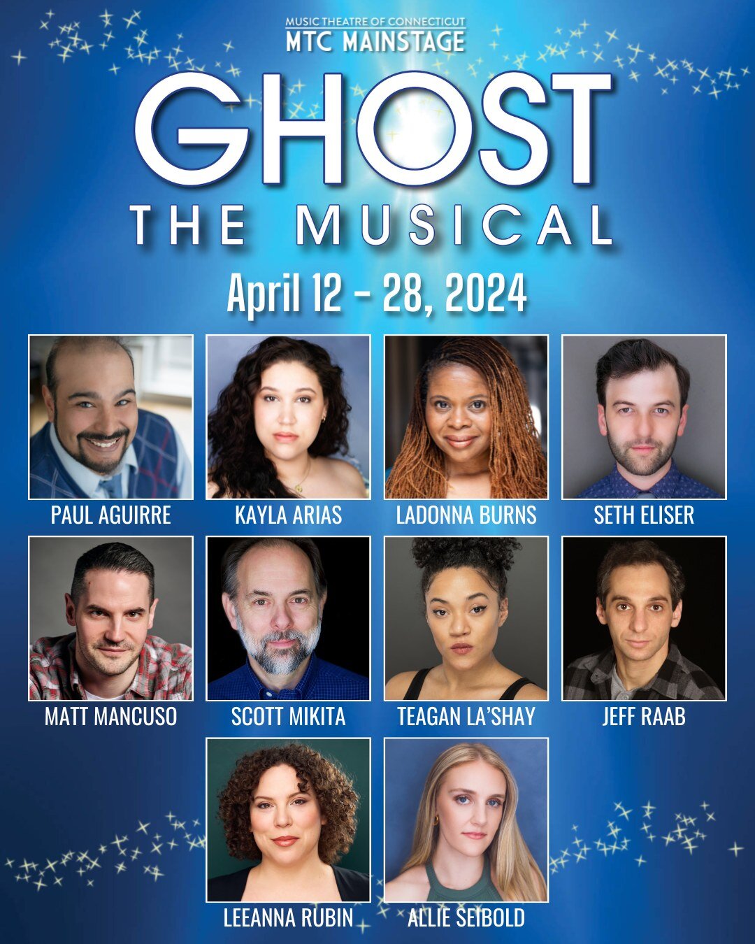 ✨💙ANNOUNCING THE CAST OF GHOST!💙✨

We are thrilled to announce the cast for the final production of MTC's 37th MainStage Season, GHOST THE MUSICAL!

ALLIE SEIBOLD (Tour: Lighting Thief, Footloose) returns to MTC as Molly alongside her husband, SETH