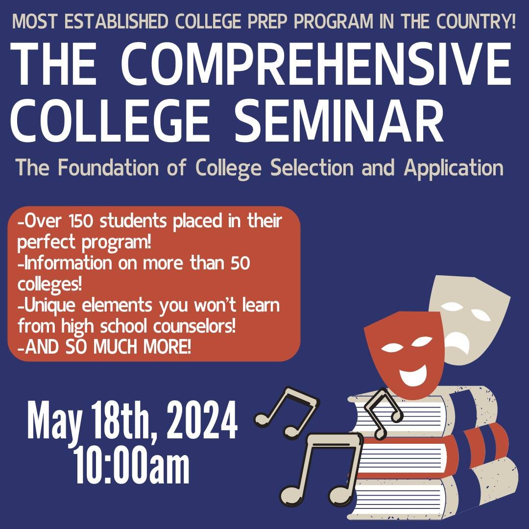 ⭐🏫GET THE UPPER EDGE ON COLLEGE AUDITIONS!🏫⭐

MTC's Comprehensive College Seminar is scheduled for MAY 18TH AT 10:00AM and is ESSENTIAL for students who are looking to pursue theatre after high school! MTC's College Bound program guides you from fi