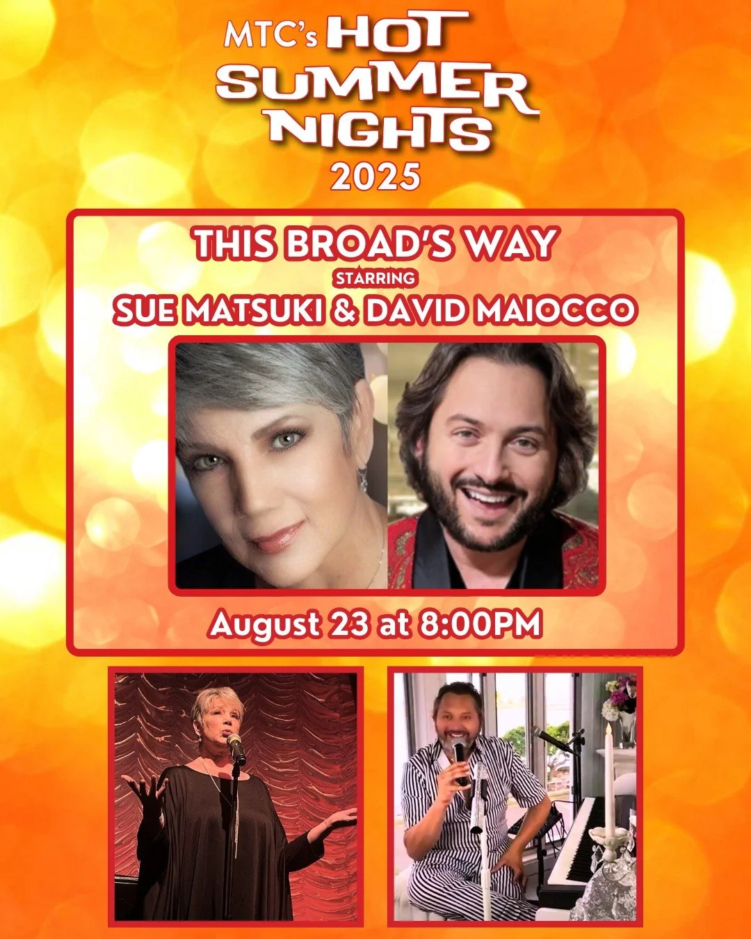 ☀️BROADWAY SONGS LIKE YOU'VE NEVER HEARD THEM BEFORE!☀️

On SATURDAY, AUGUST 23RD, join Bistro Award-winner Julie Wilson, Multi-MAC Award-winning cabaret/jazz artist Sue Matsuki, and acclaimed Musical Director/performer David Maiocco for an unforgett