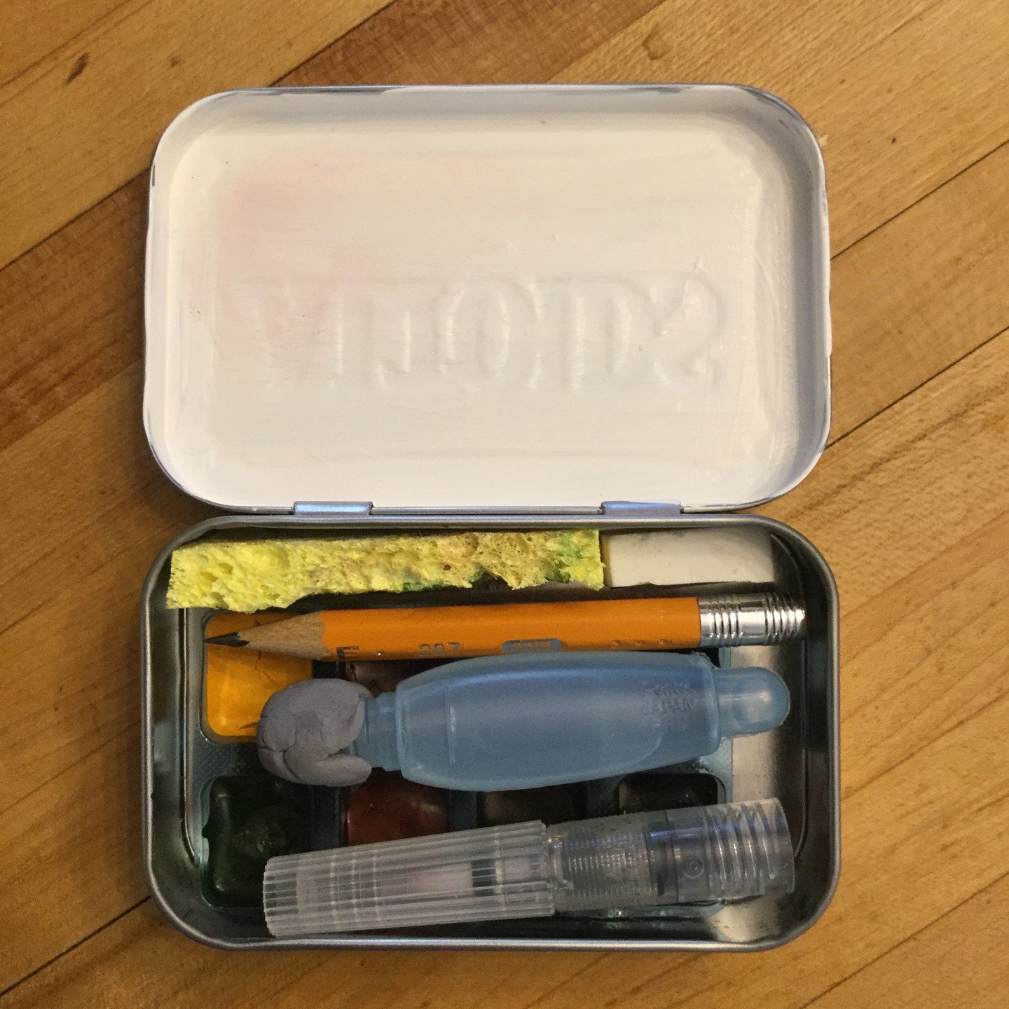 How small can you go? Look at this adorable mini kit put together by science teacher Lisa Thibault, who uses field sketching and nature journaling in her high school curriculum at the Advanced Math and Science Academy in Marlborough, MA. This kit is 