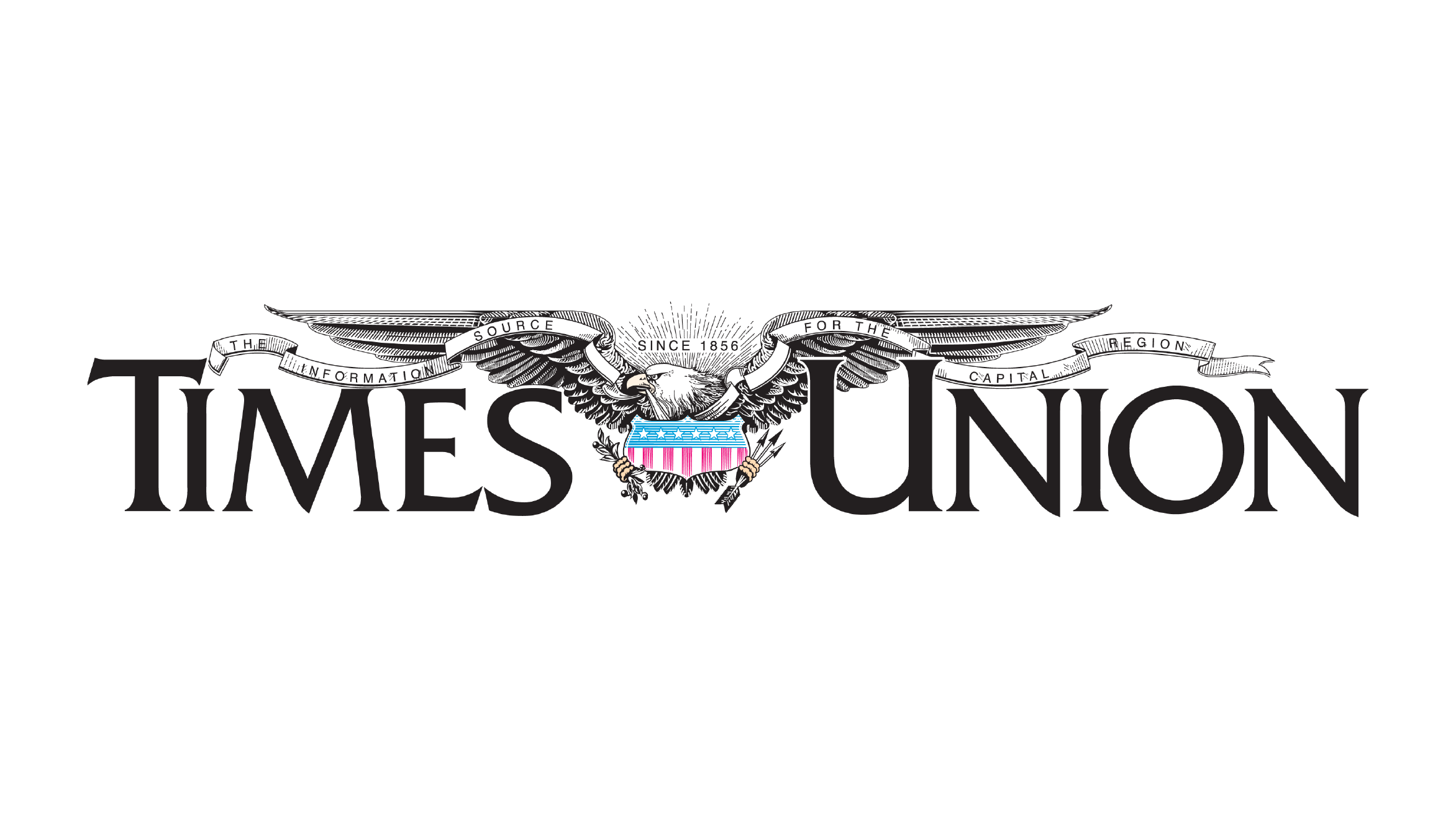 Logo of the James Union, featuring an eagle with outstretched wings holding a shield with stars and stripes, and a ribbon that reads 'Since 1856' with the text 'The Information Source for the Capital Region' above the eagle.