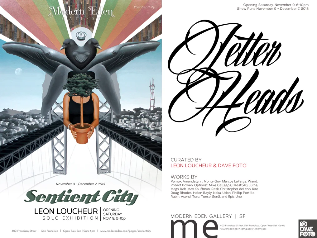 Sentient City, a solo exhibition by Leon Loucheur, opening in conjunction with Letter Heads, curated by Dave Foto and Leon Loucheur