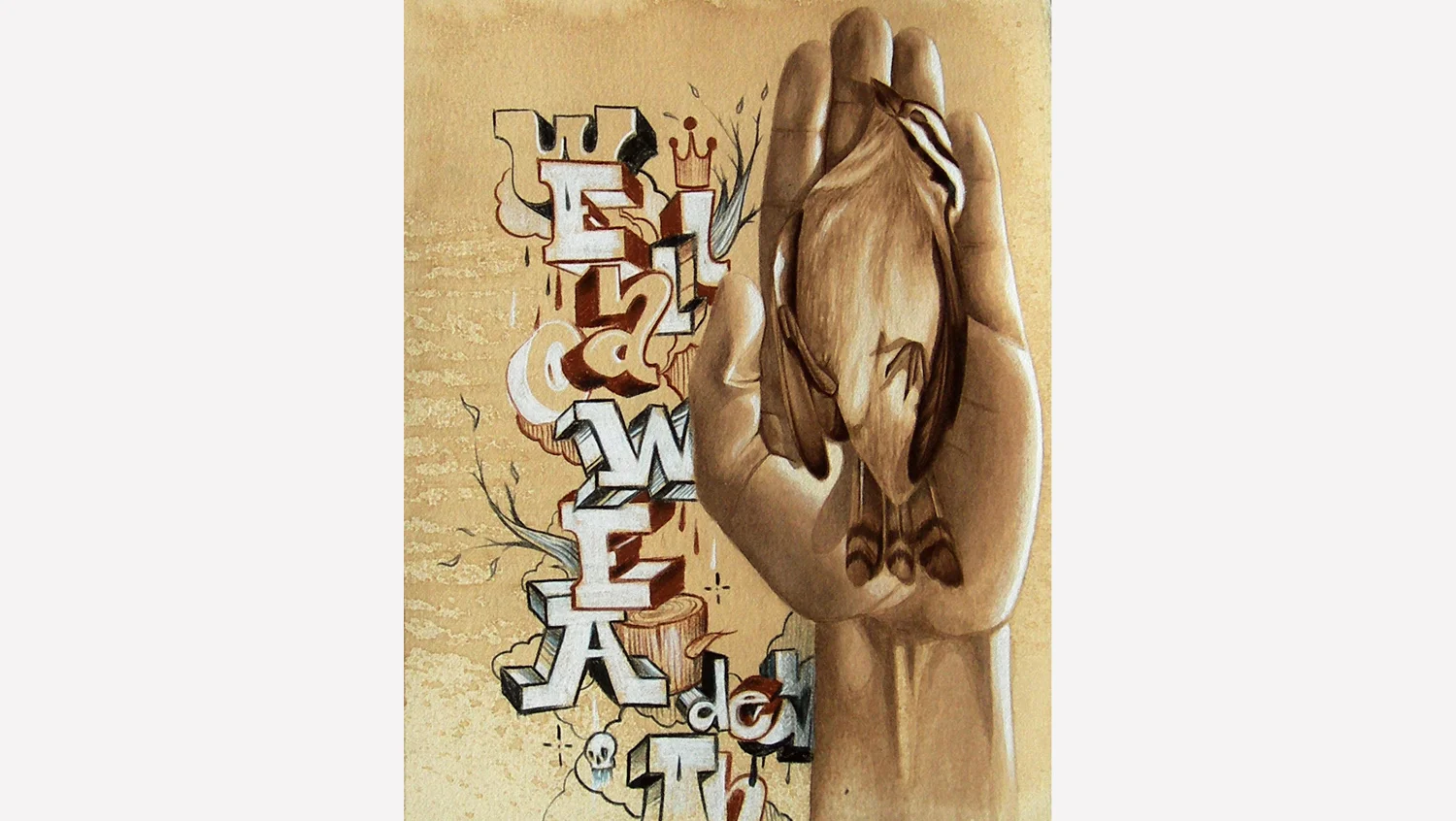 We All Owe (w Mike Gallegos), acrylic & pencil