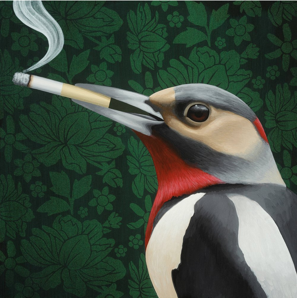    Hand painted acrylic on panel, 2019. 14"x 14" (Pick Your Poison Exhibition)       The Behavior Patterns Series — the Evolution of a Concept    Behavior Patterns  is Leon Loucheur’s long-form study of desire, damage, and the cyclical nature of huma