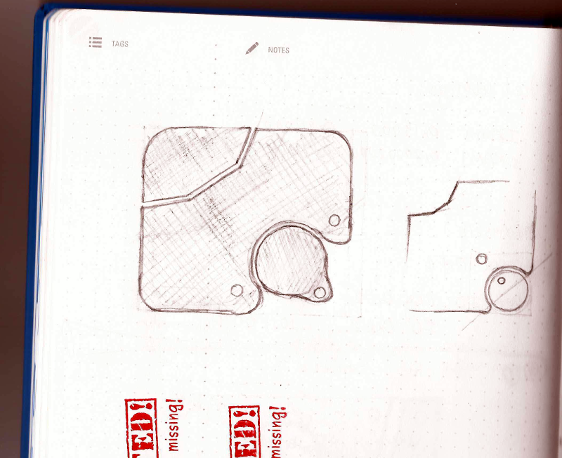 The token idea is further refined. Here, the speaker could be attached to the corner of the board, and another piece is detached leaving the desk profile. This concept has more space for the circuit itself so it was more practical.