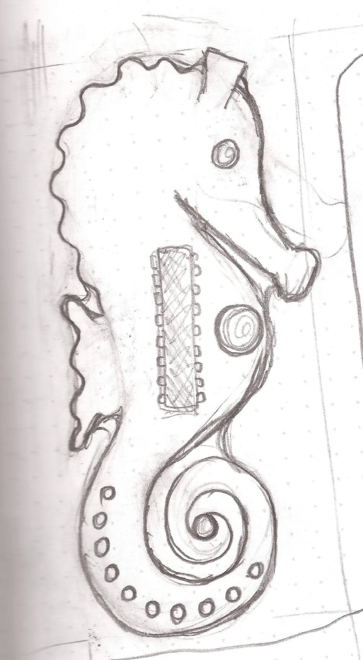 The first concept sketch of the 'seahorse' that resembles its final form
