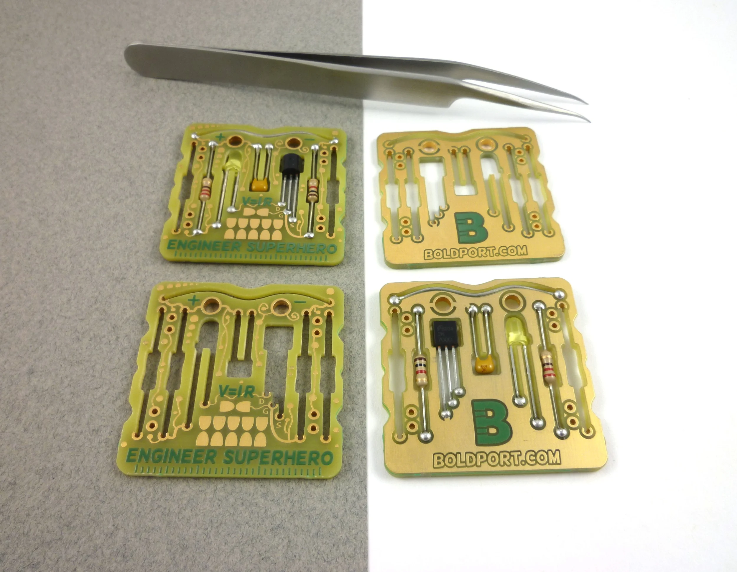 The second edition has a two-tone visuals, using soldermask at places.
