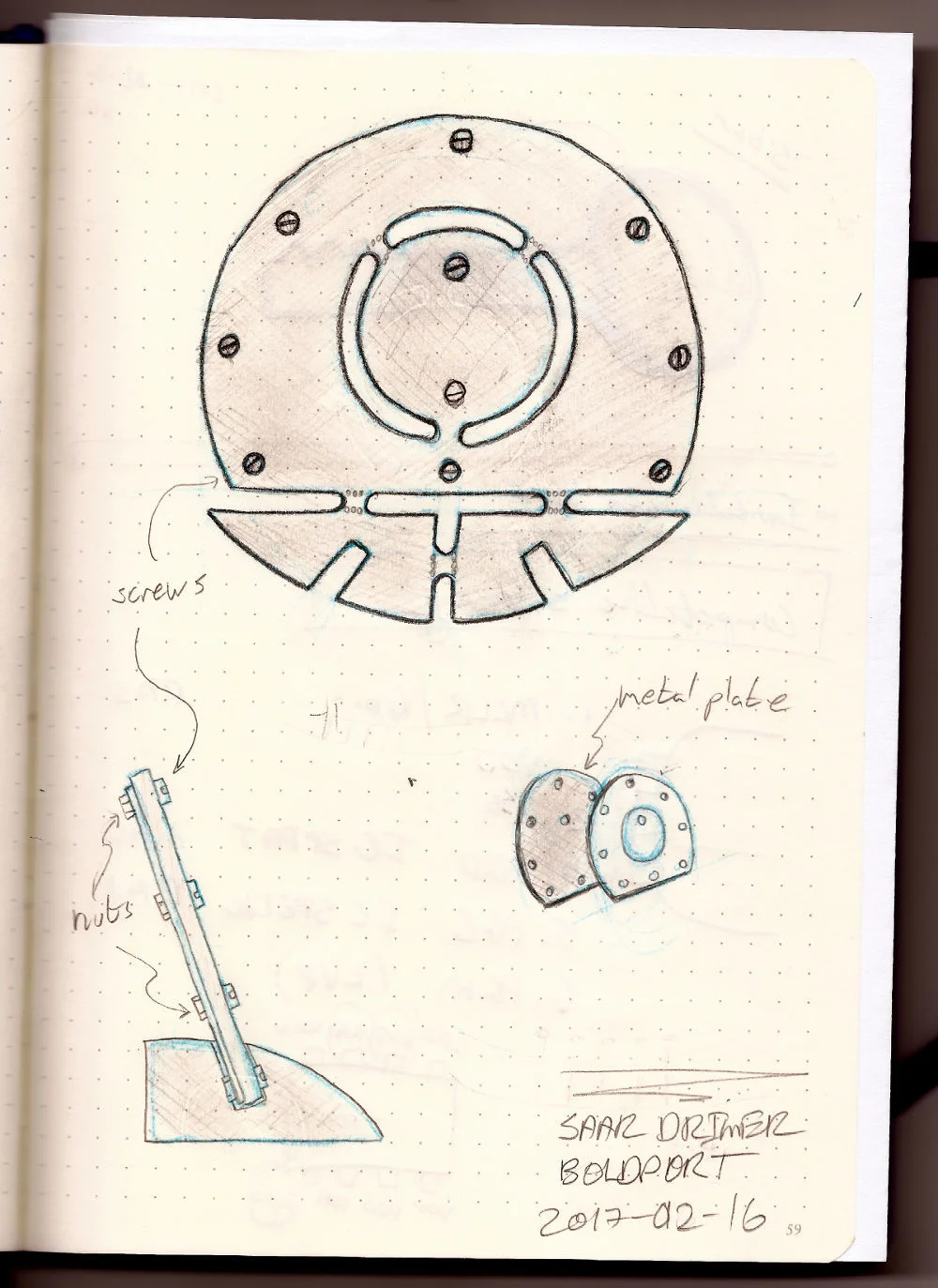 Second concept sketch. Adding metal backing would add weight and could solve stability, assembly, and reattachment of the medal.