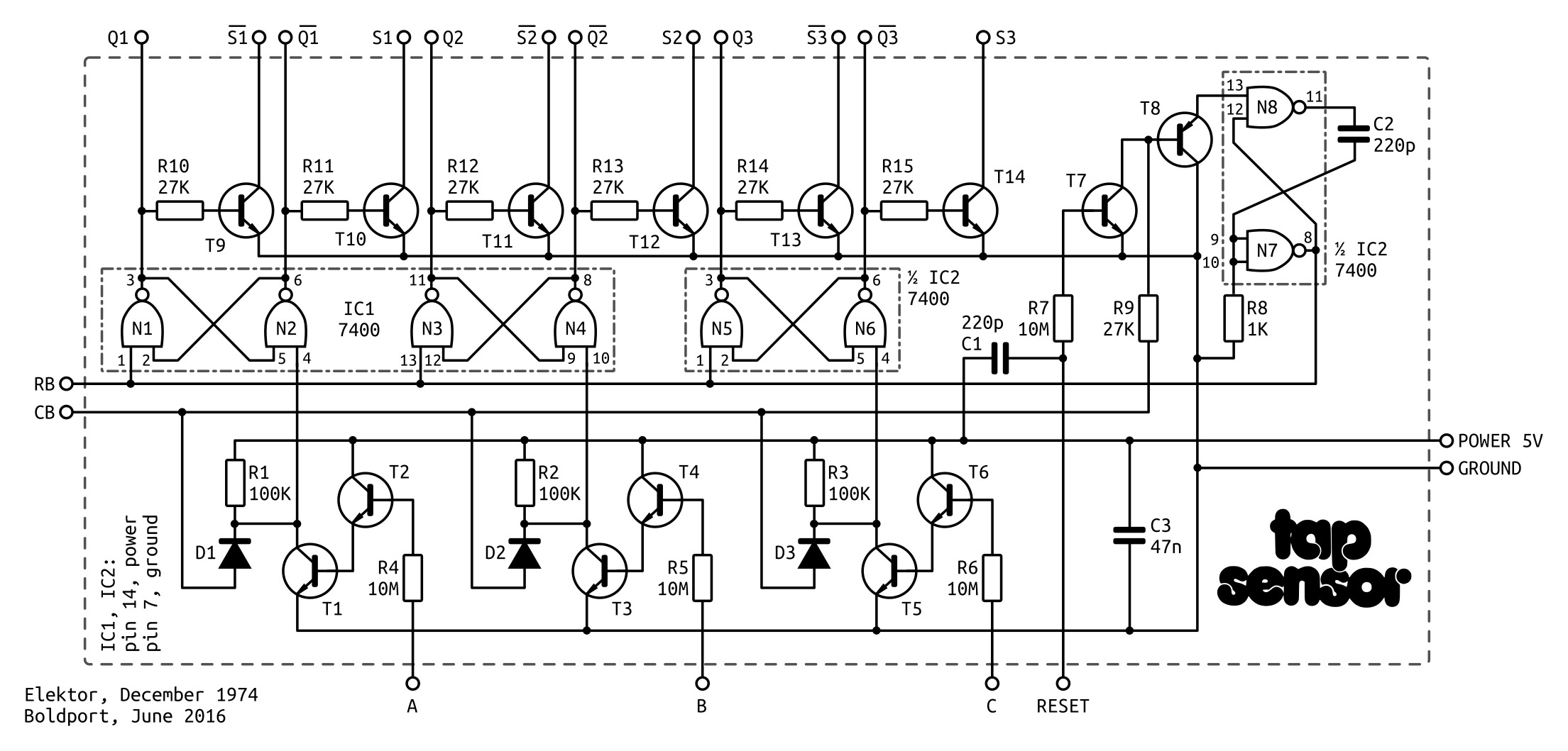The board's schematics. (Note different values of C1 and C2 from original to reflect what's in the kits.)