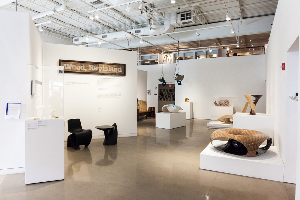 A view of the Center's main gallery, with works by Wendell Castle and Iftah Geva. 