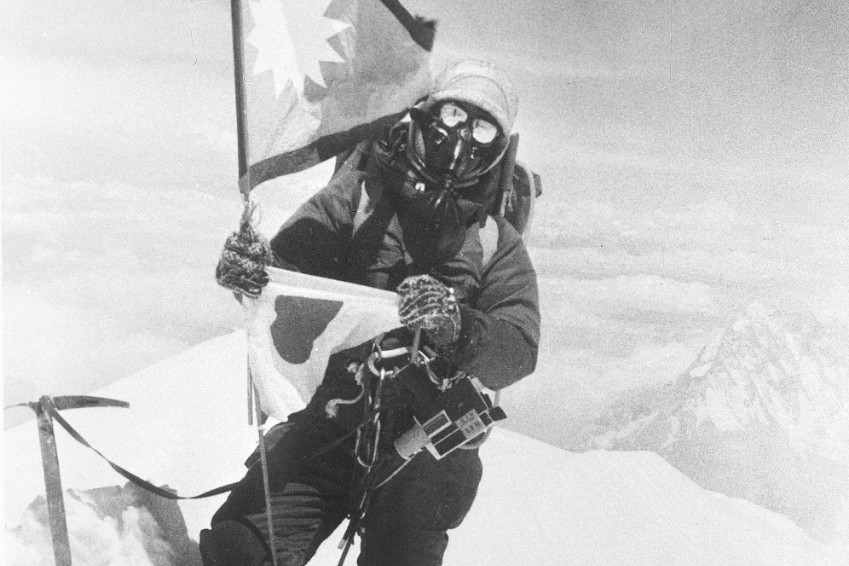 Junko Tabei after reaching the top of Mount Everest