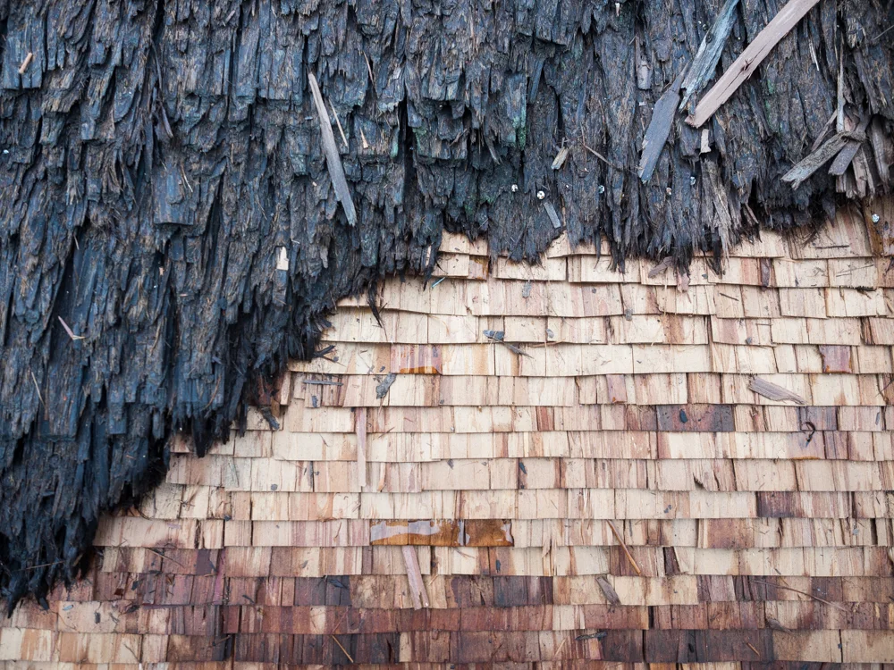 Old vs. new roofing materials. 