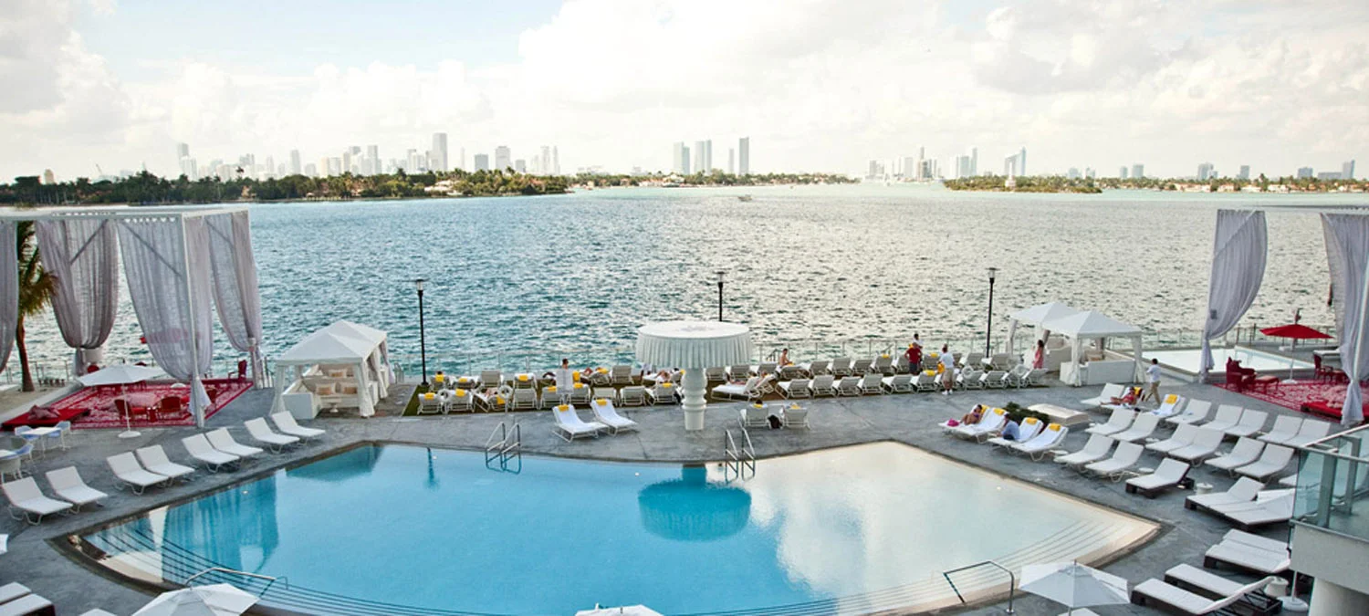 The luxurious Mondrian Hotel is the result of a compilation of designers from Amsterdam, New York and Miami to create a waterfront masterpiece for Miami Beach.
