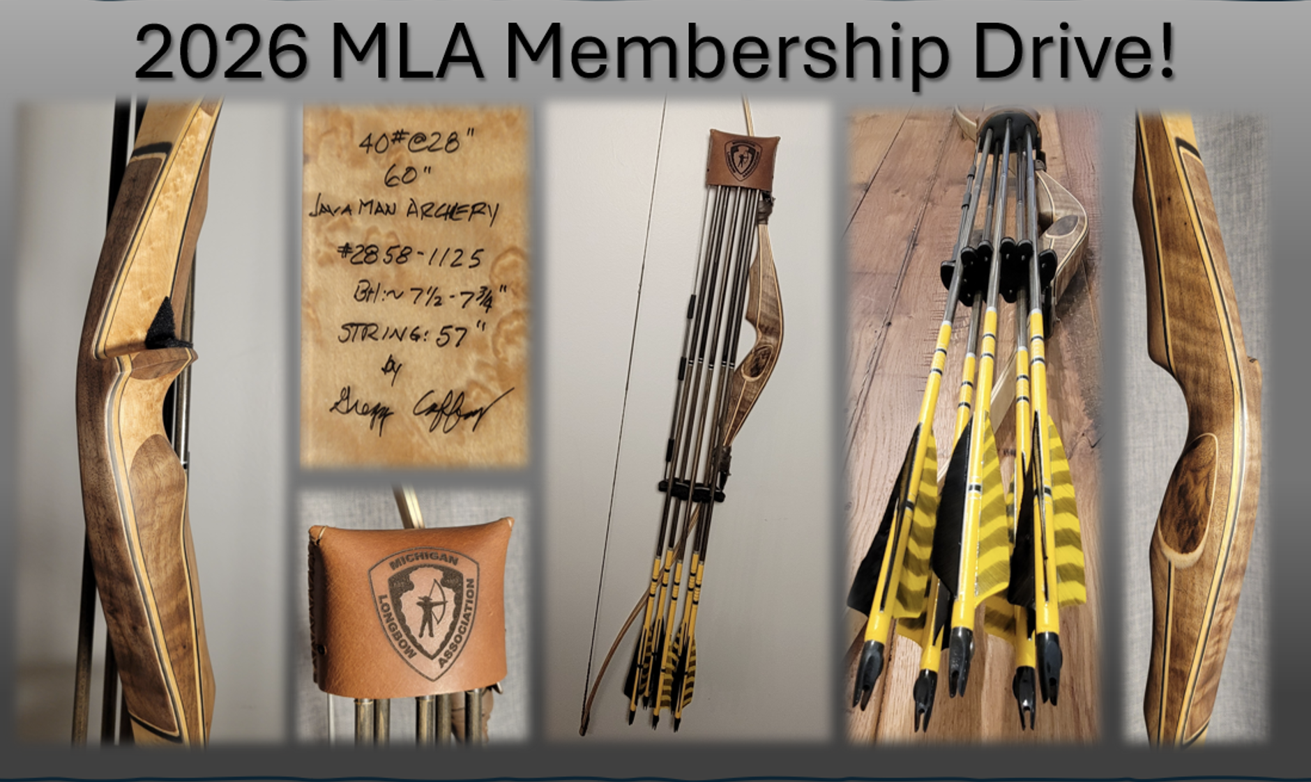 MLA Membership Drive prize bow arrows and quiver.