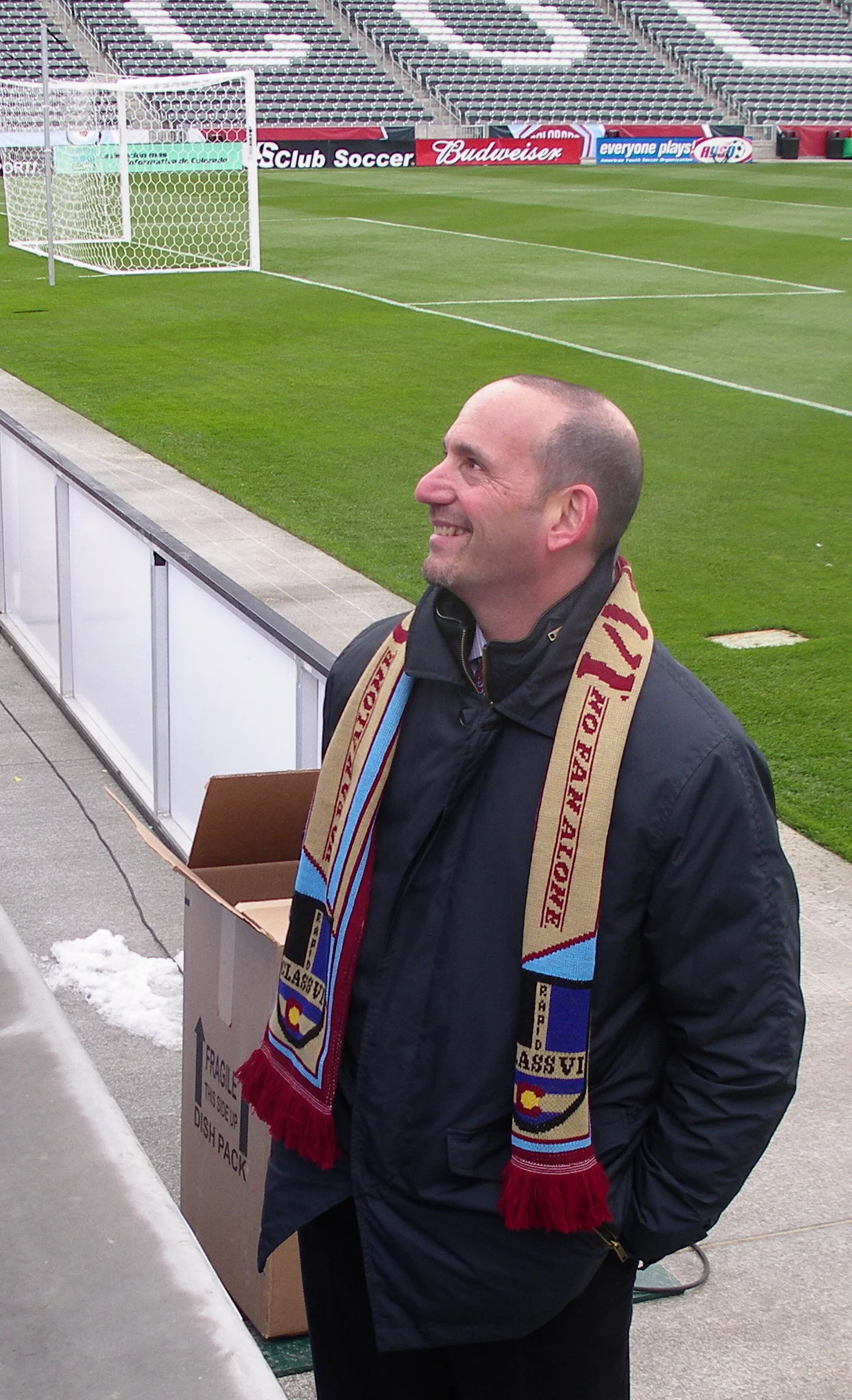 MLS Commish Don Garber, smiling at the prospect of MLS showing the world that video replay can indeed work.