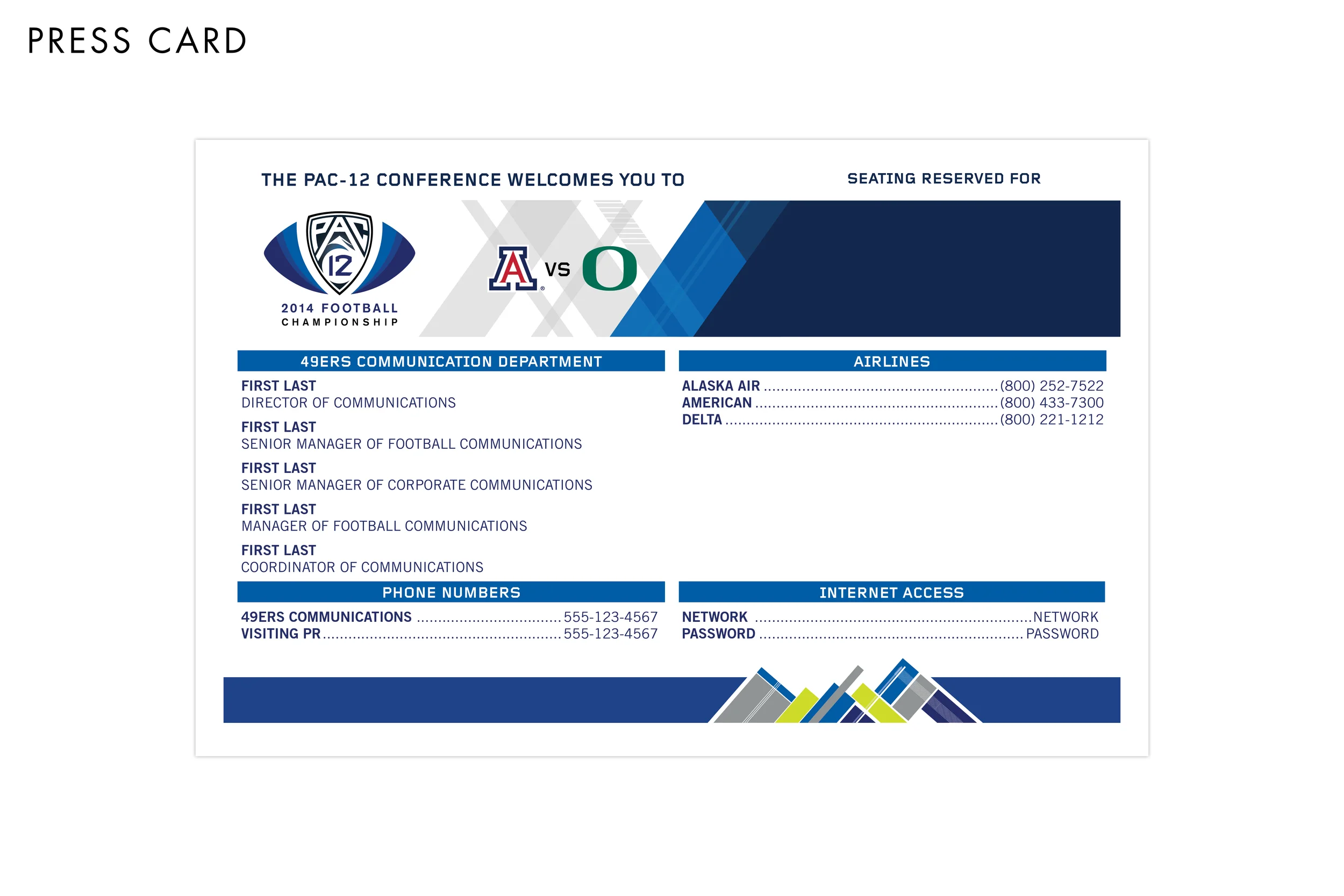 Pac-12 Football Championship Game Press Card