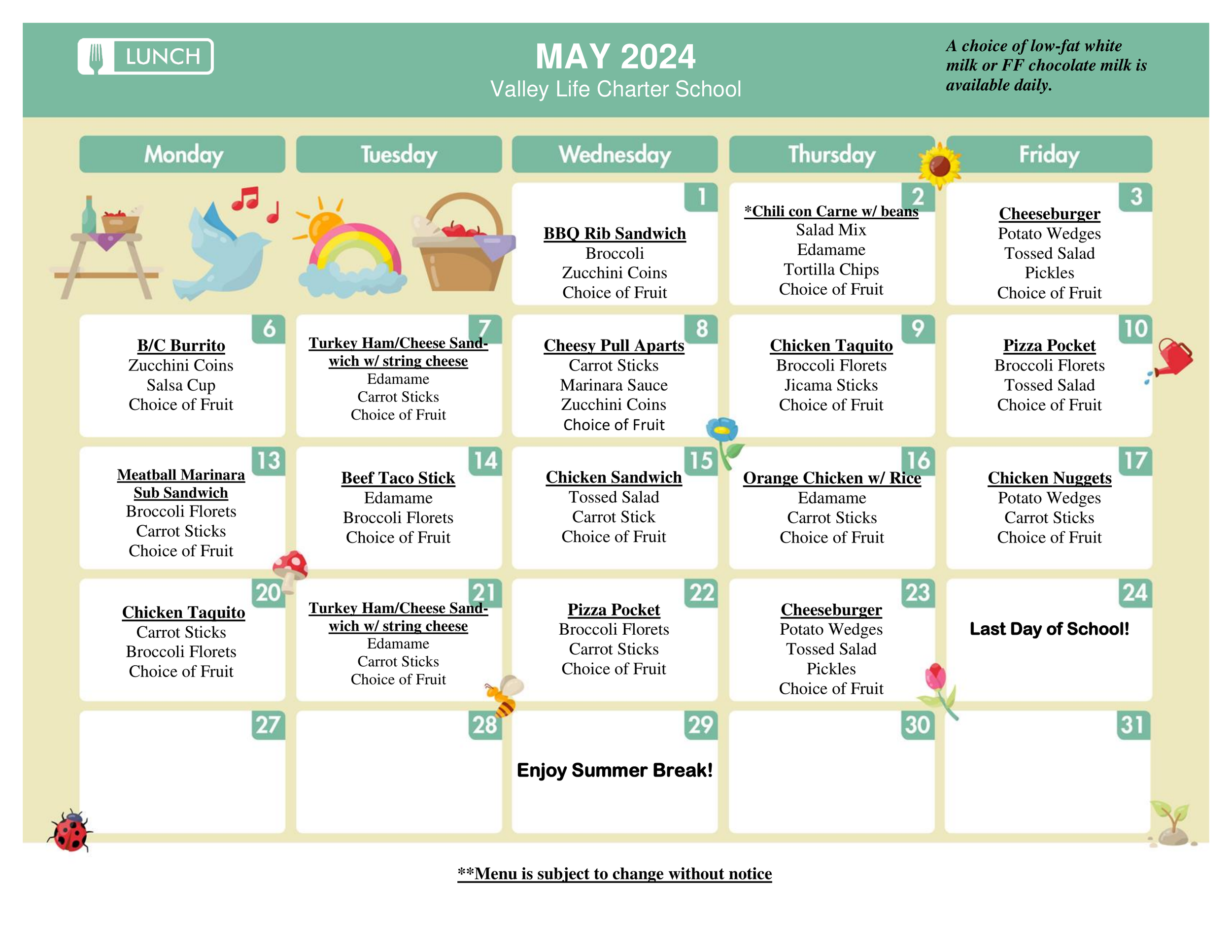 Menus &amp; Payment — Valley Life Charter School