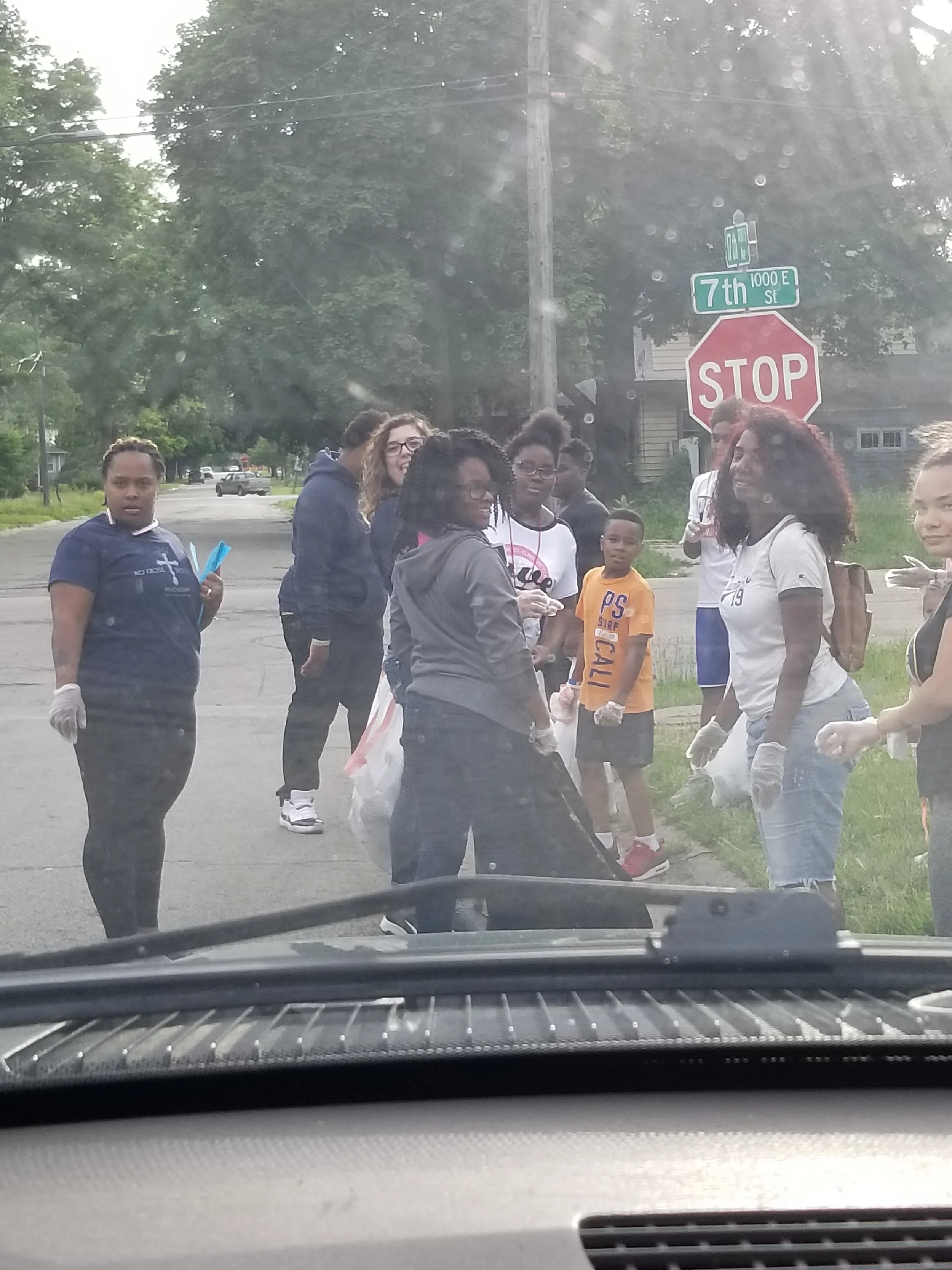Cleaning up trash in the neighborhood
