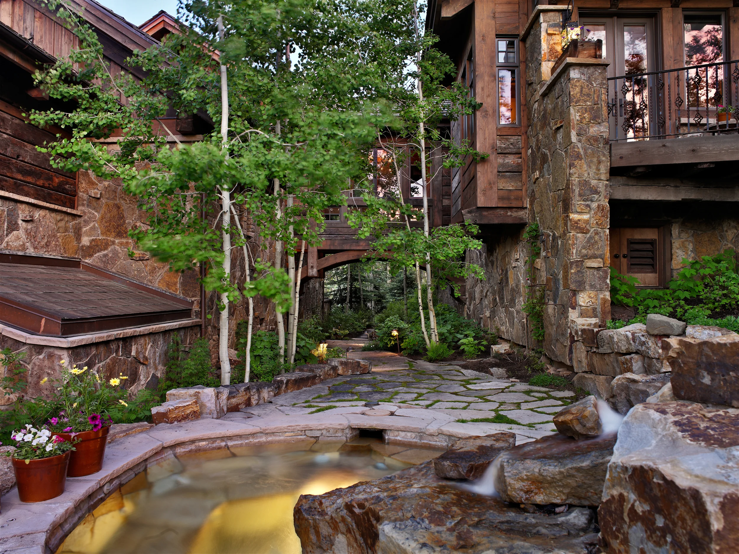 Hot Tub, looking south at Bridge between Guest Wing and Master Cabin
