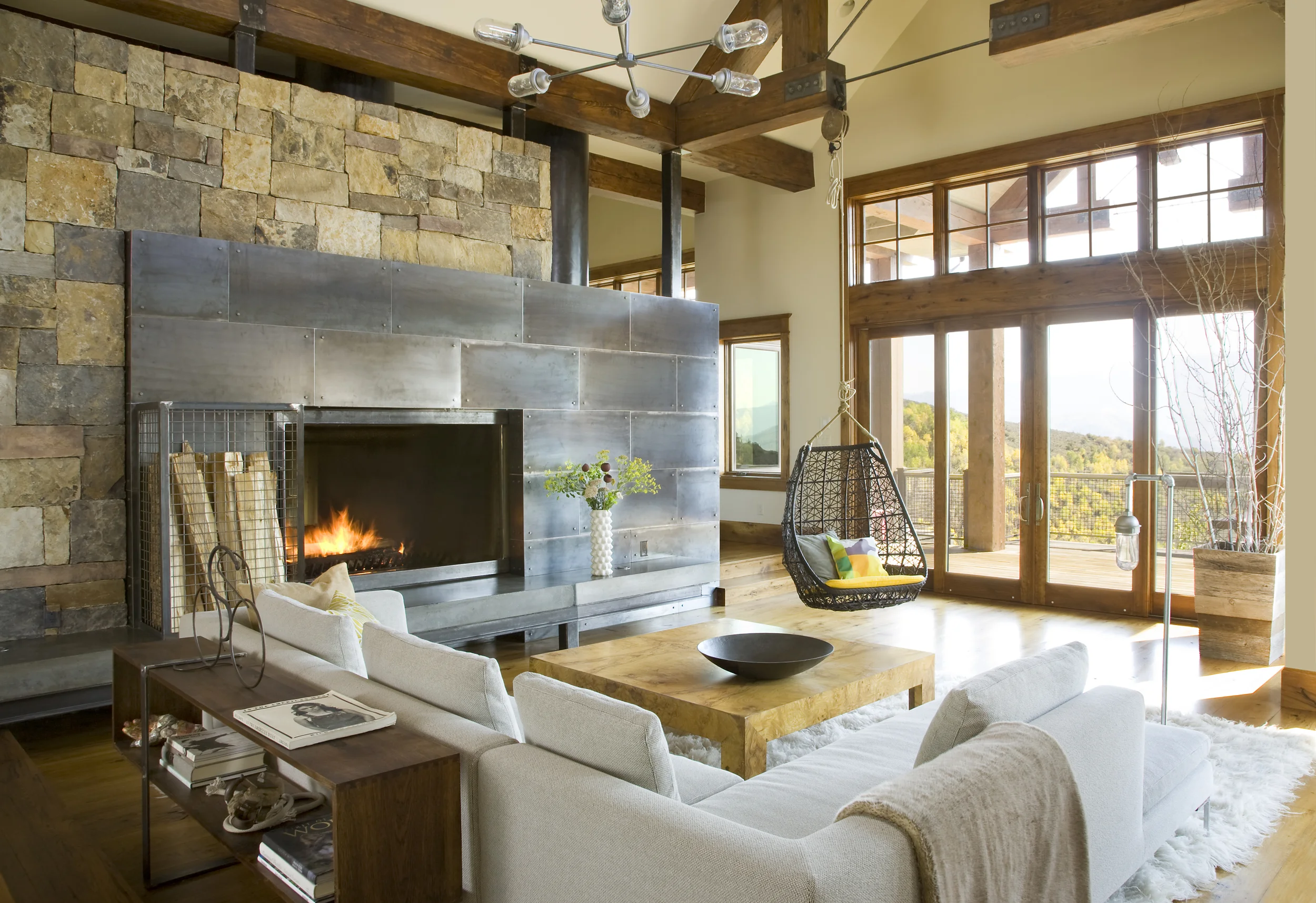 Living Room with Fireplace by Owner + Interior Designer, built by Owner-Craftsman.