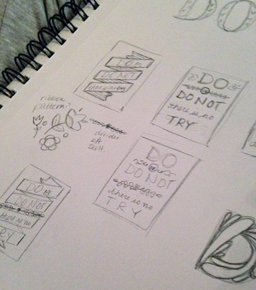 Initial thumbnail sketches (layout ideas only...well, there's a "D" over in the corner). These are just a few; my sketchbook is a sacred and scary place :)