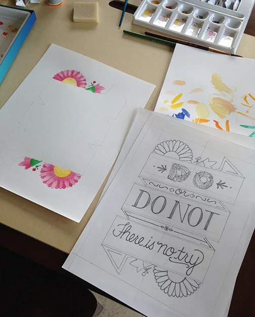 Here's the finished pencil drawing alongside some painted flowers.