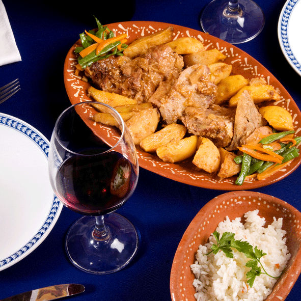 Carne Assada no Forno c/ Batata Assada e Arroz Seco