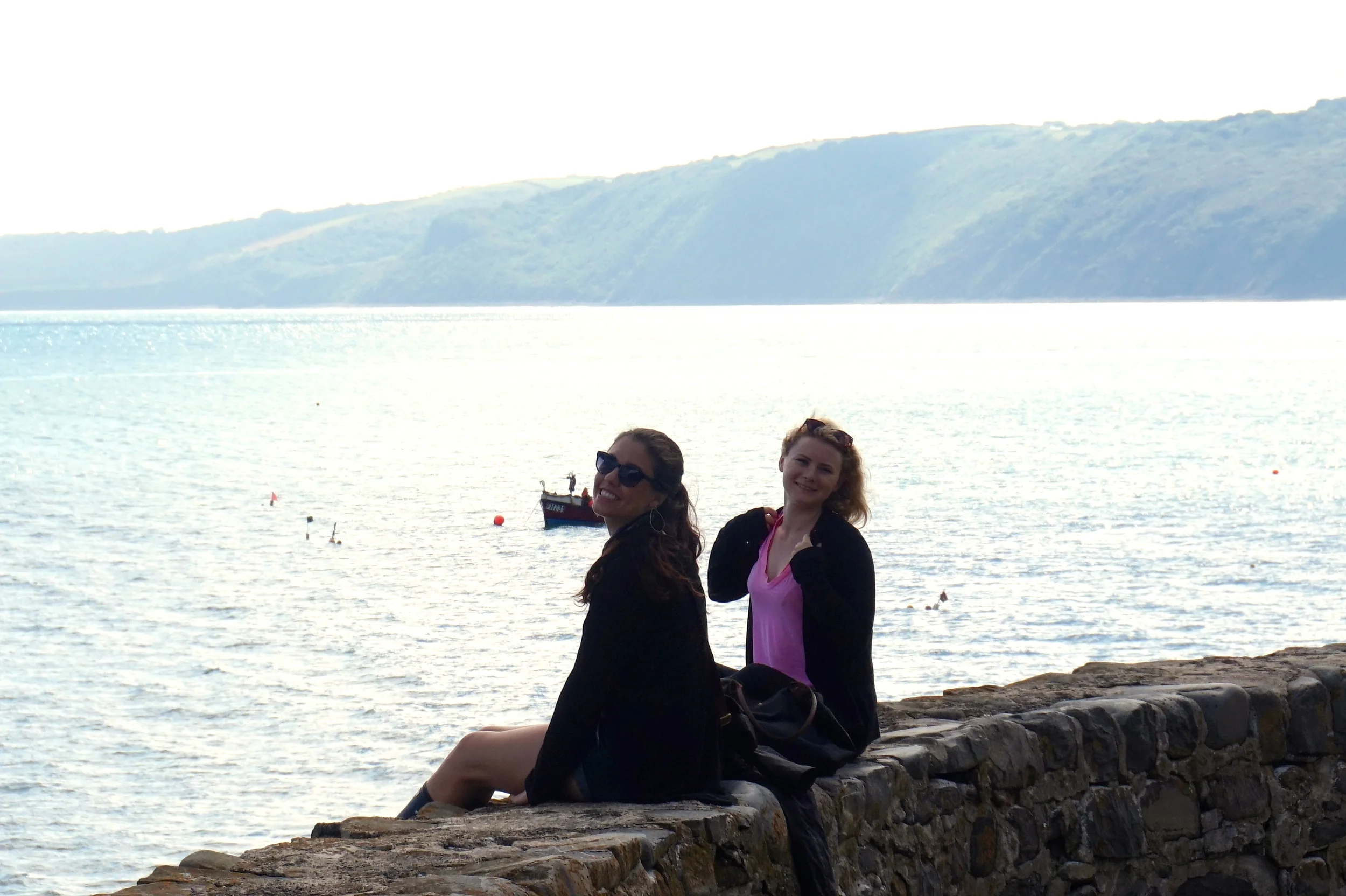 Chloe and Hannah hopped on the ledge