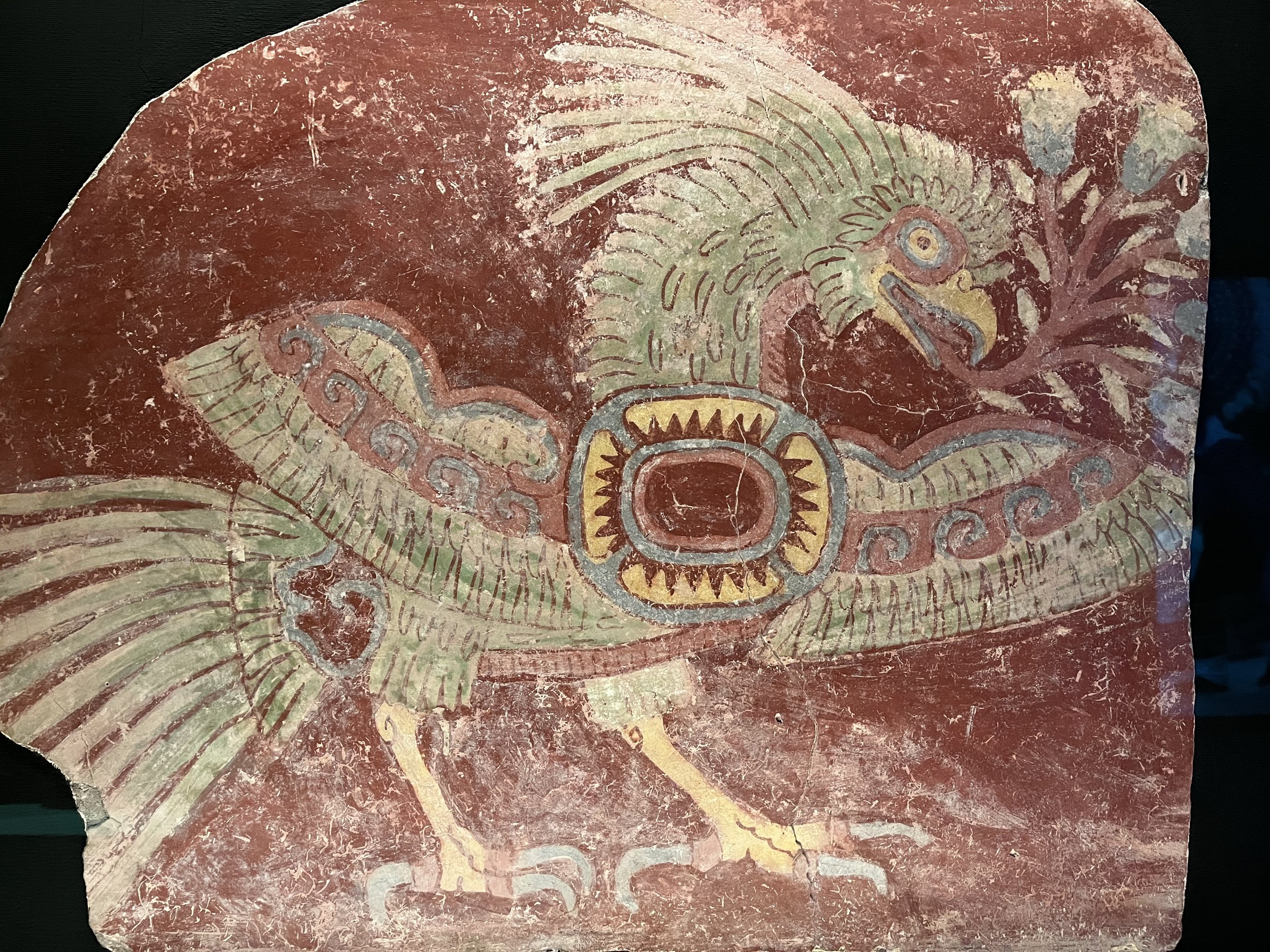 Allegorical Quetzal, fragment of mural painting, Teotihuacana, Early Classical period 200-600 d.C. Mural painting, fresco on stucco (Museo Amparo)