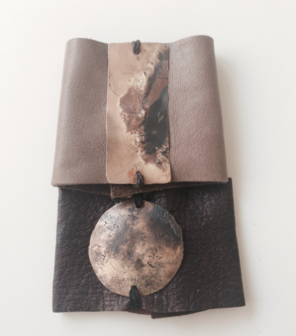 forged brass on leather bracelet $150.00 each by lorraine pennington