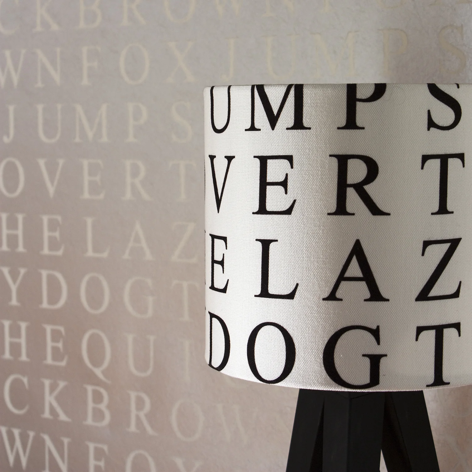 Quick Brown Fox Lampshade Mini, A small lampshade with part of our Quick Brown Fox design printed in black on white