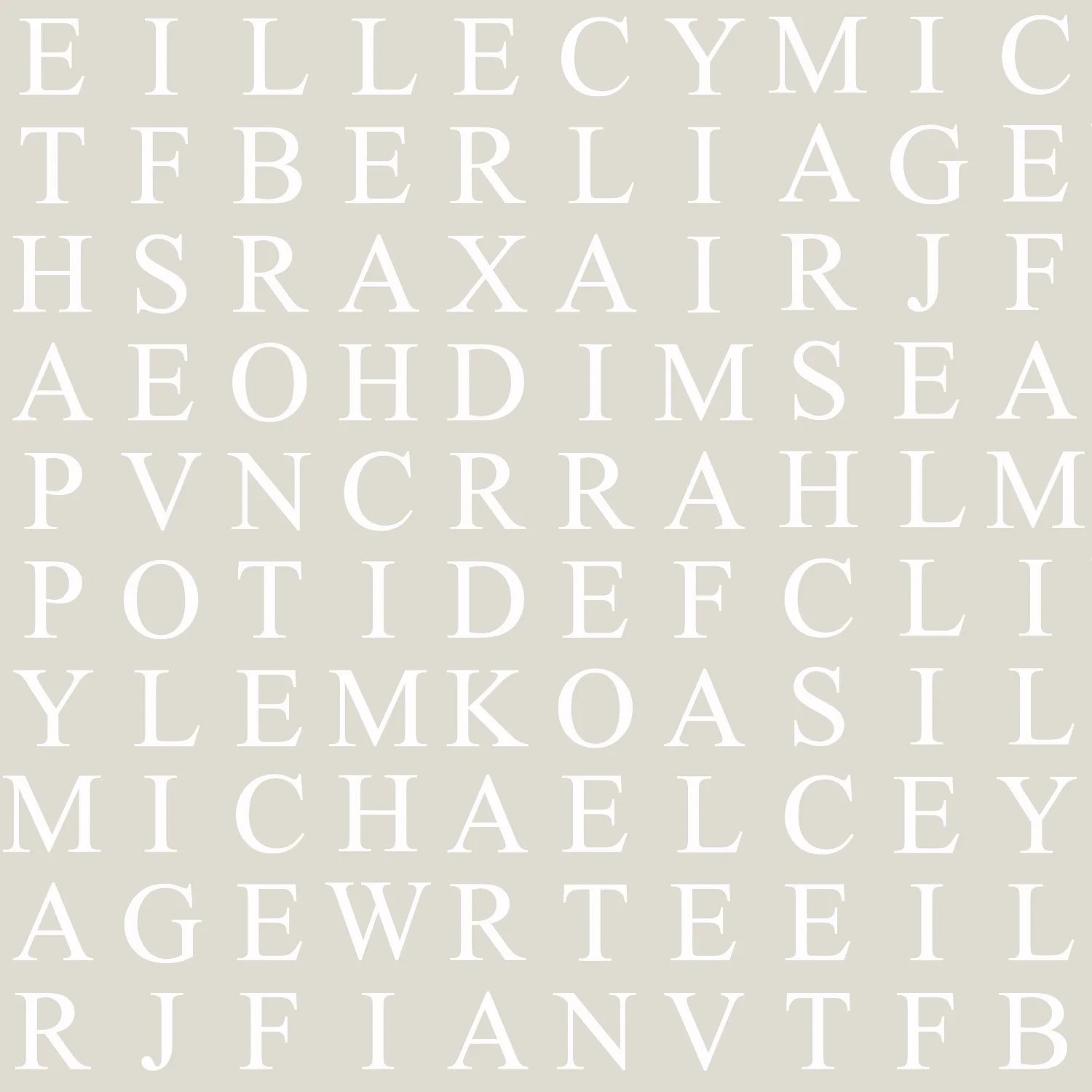 Identity Papers Bespoke Word Search Wallpaper has been made in a traditional font on a subtle neutral ground to include family names
