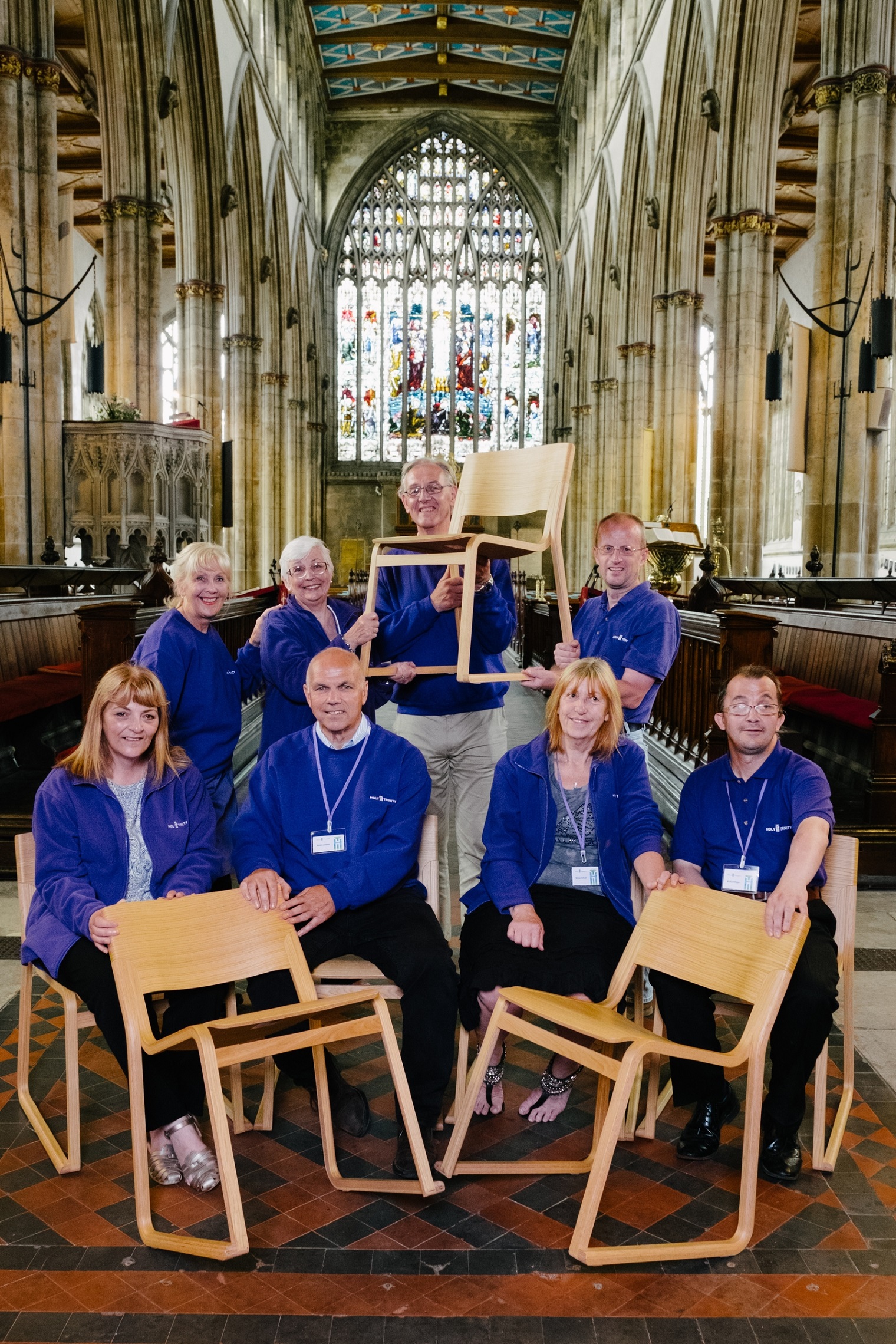 Supporting the appeal for new chairs for historic Holy Trinity Church are volunteers, back, from left, Nancy Brown, Julia Allum, Ray Taylor and David Ideson and front, from left, Linda Saddington, John Lawson, Janet Goforth and Chris McInnes.