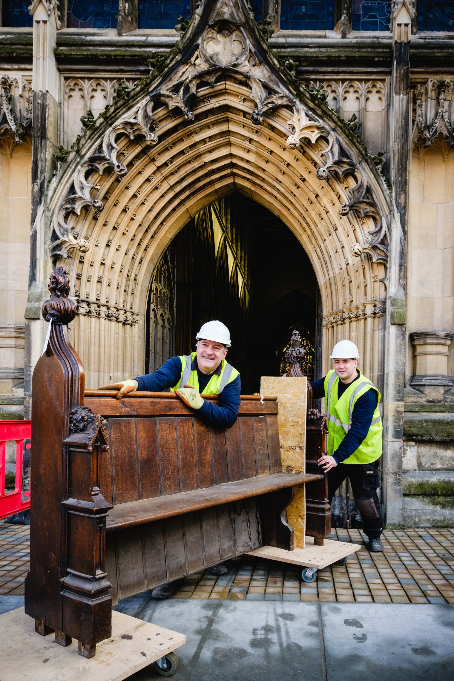 Wood carvers Andrew Martindale, left, and Andy Thompson are part of the specialist team charged with preserving the heritage of the Victorian pews at Holy Trinity Church.