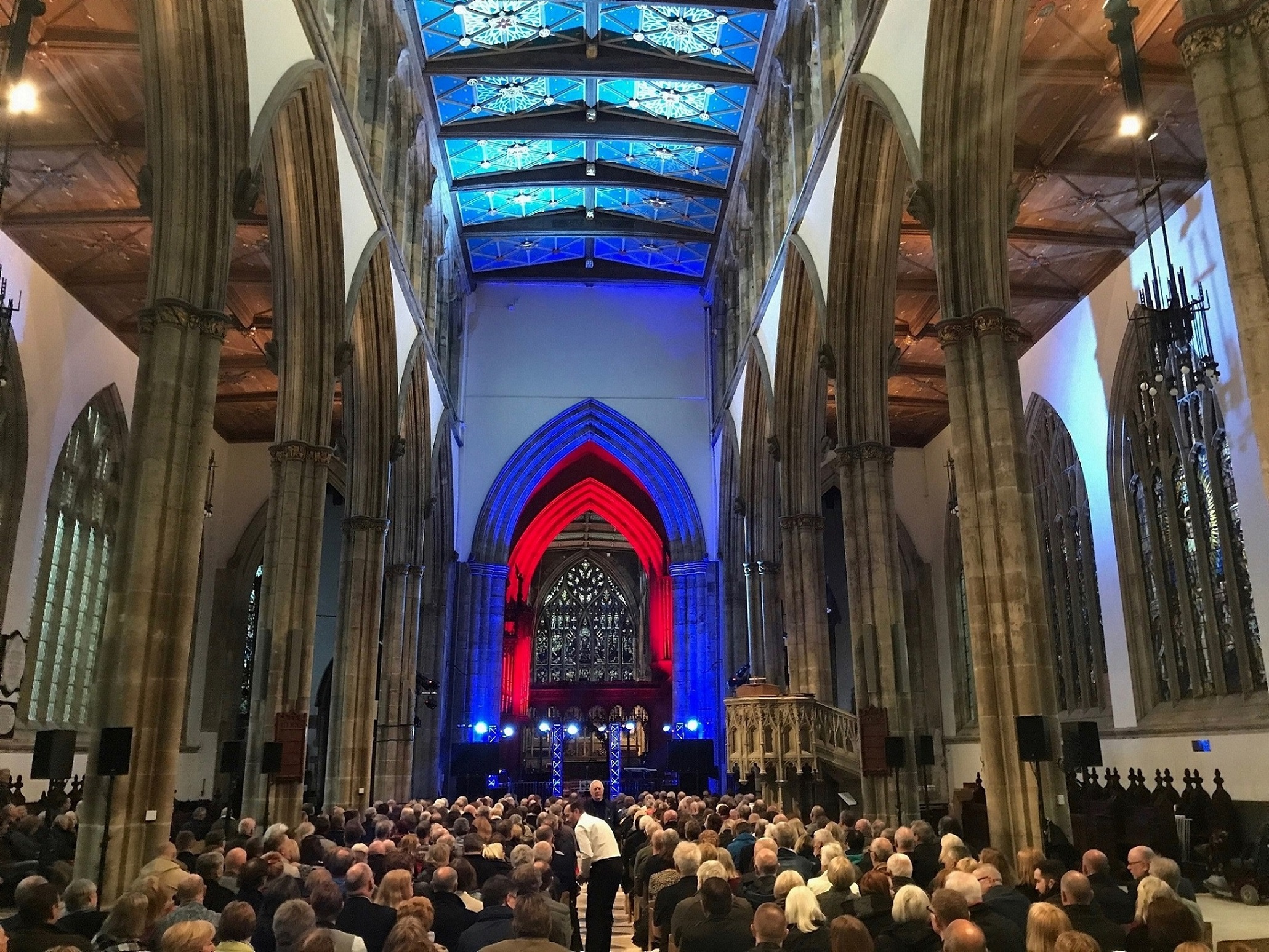 Audience members in the remodelled Nave at Hull Minster. Changes under the Minster’s development project have enabled the church to accommodate a wide range of performances and events.