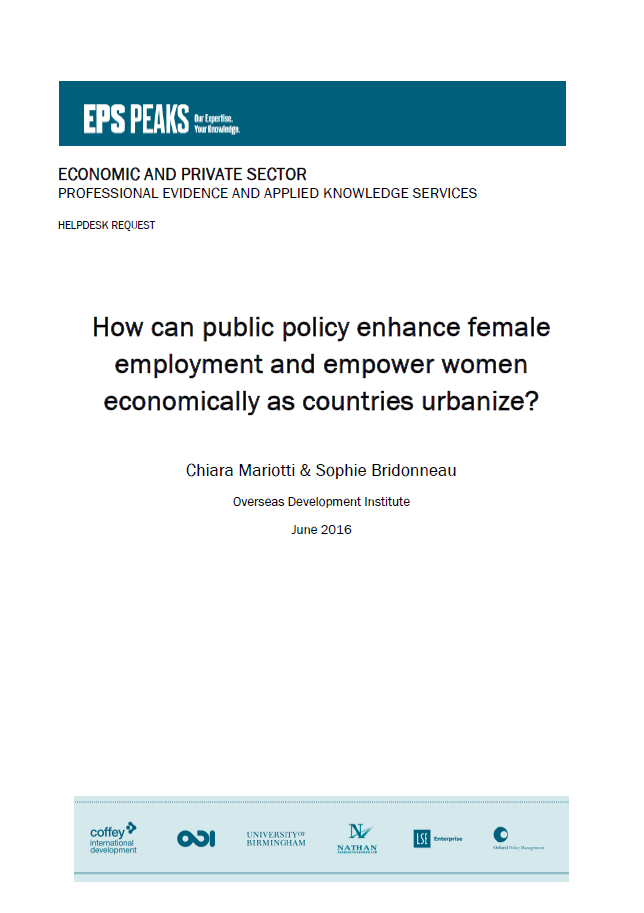 How can public policy enhance female employment and empower women economically as countries urbanize?