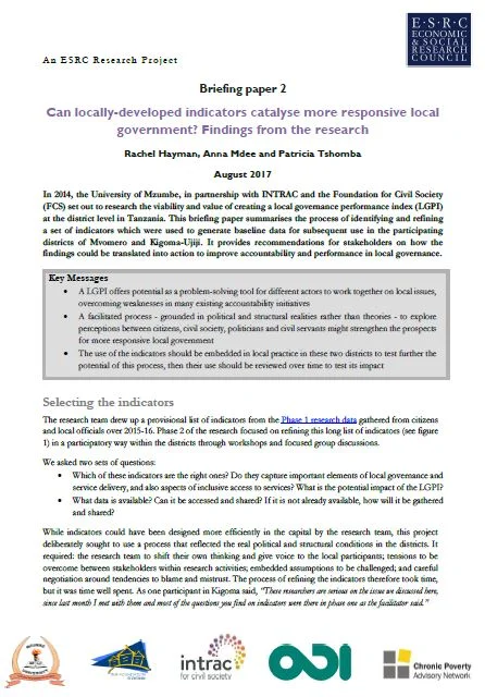 Can locally-developed indicators catalyse more responsive local government? Findings from the research
