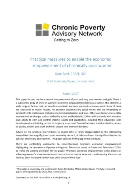 Practical measures to enable the economic empowerment of chronically poor women 