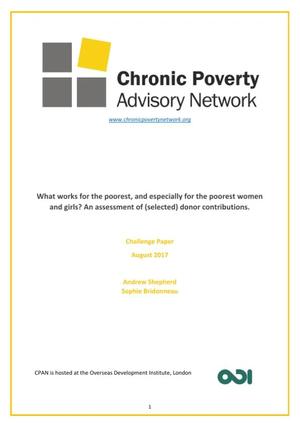 What works for the poorest, and especially for the poorest women and girls? An assessment of (selected) donor contributions