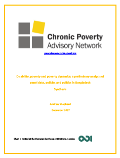 Disability, poverty and poverty dynamics: a preliminary analysis of  panel data, policies and politics in Bangladesh- A Synthesis 
