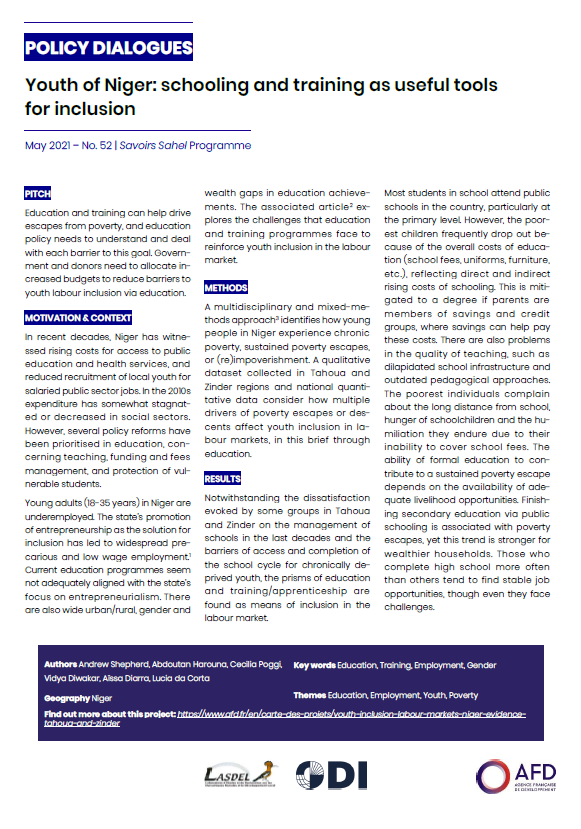 Youth inclusion in labour markets in Niger: Policy briefs on education, migration, and entrepreneurship