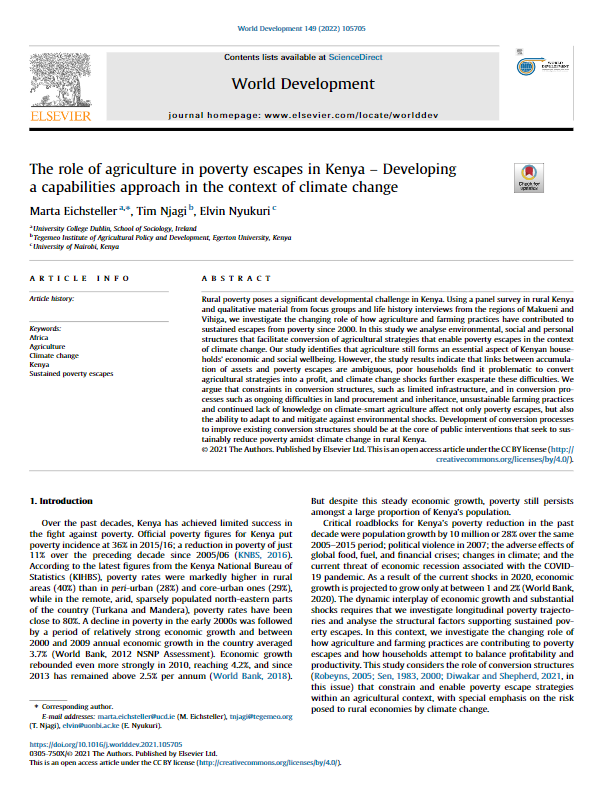 The role of agriculture in poverty escapes in Kenya – Developing a capabilities approach in the context of climate change