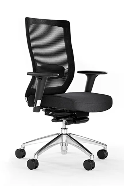 Characterized by sleek polished aluminum details and a breathable mesh back, Obi ensures seated comfort while providing a refined aesthetic.