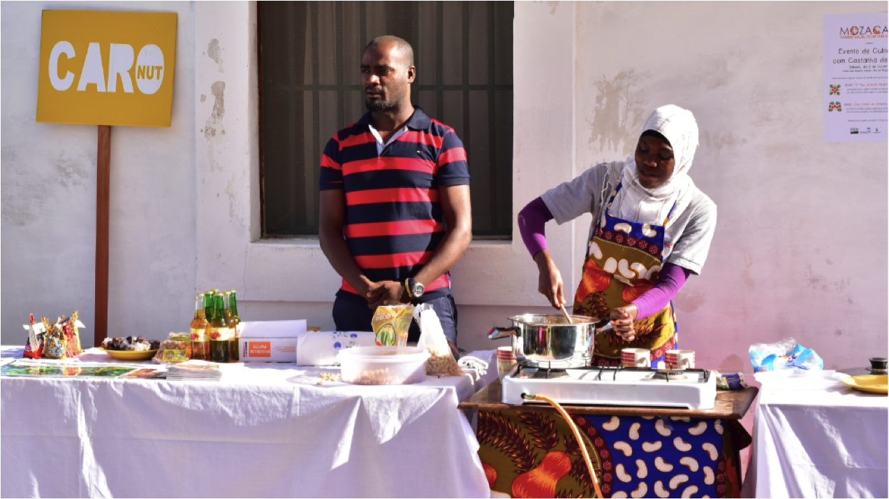 Mida Juma and Anacleto Mart demonstrate various cashew nut recipes at a MozaCajú event earlier this month
